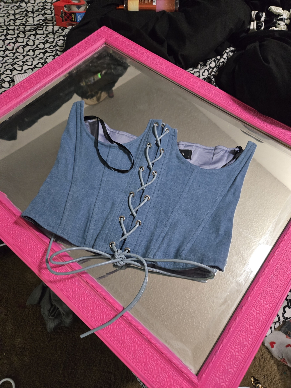 AKIRA Light Blue Denim Lace-Up Corset Belt
